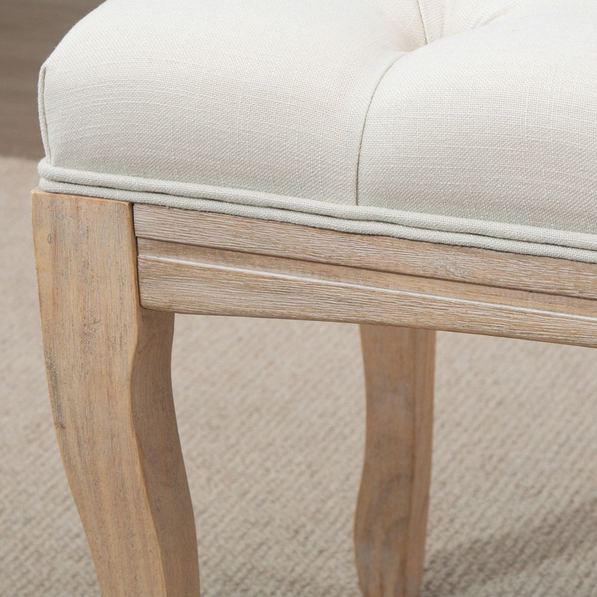 Upholstered Bench For Bedroom And Living Room Bench, Chest Bench, Vintage Bed Bench, Rubber Wood, Linen, Beige, 110X40X48Cm