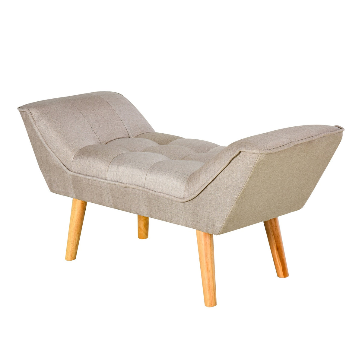Upholstered Bench In Retro Style, Comfortable Bench, Linen Cover And Wooden Feet, Beige
