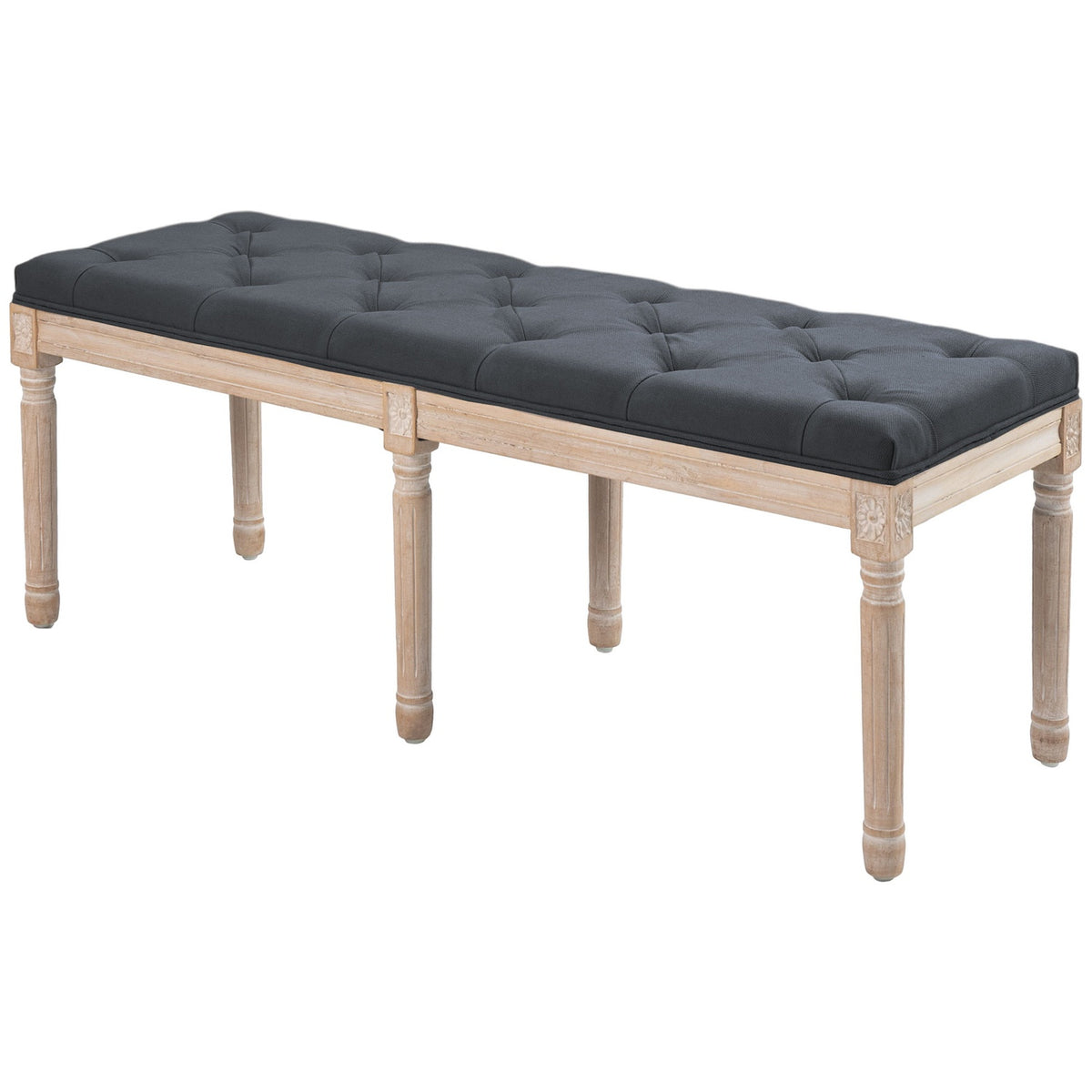Upholstered Bench, Vintage Bed Bench, Bedroom Bench With Buttons, Linen Look, Load Capacity Up To 120 Kg, 117X40X48Cm, Dark Gray