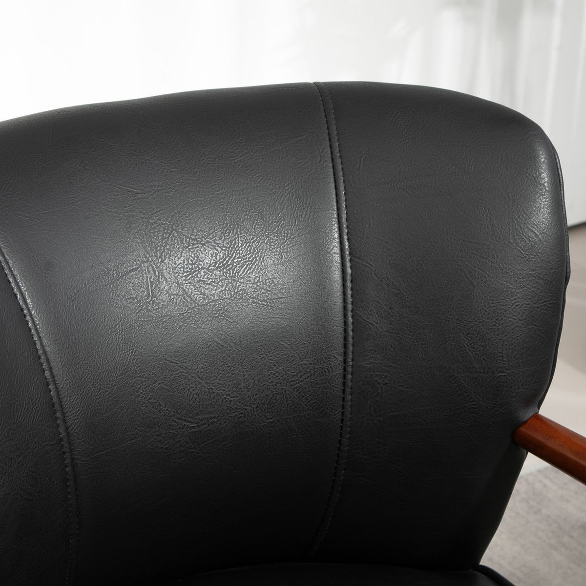 Upholstered Chair, Padded Accent Chair with Armrests, Wooden Legs, Lounge Chair, Armchair for Living Room, Bedroom, Faux Leather