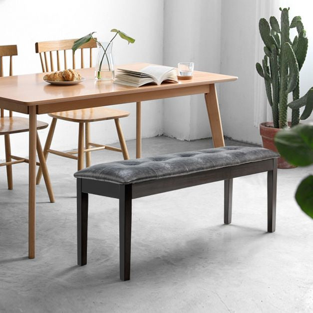 Upholstered Dining Bench, PU, Solid Wood, Tufted Gray