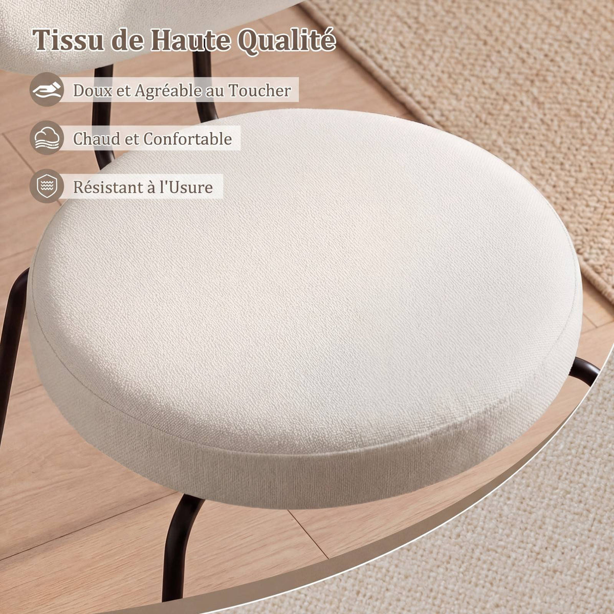 Upholstered Dining Chairs Set of 2, Padded Back, White