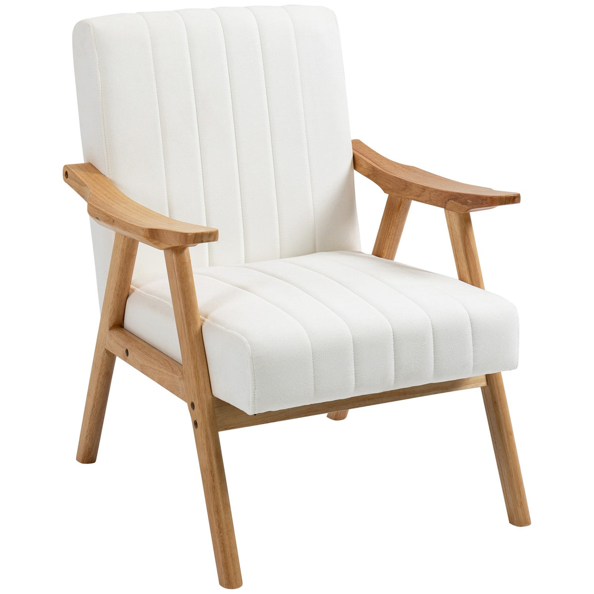Upholstered Lounge Chair In Velvet Look With Armrests, Scandi Design, Cream, 68X74X82Cm