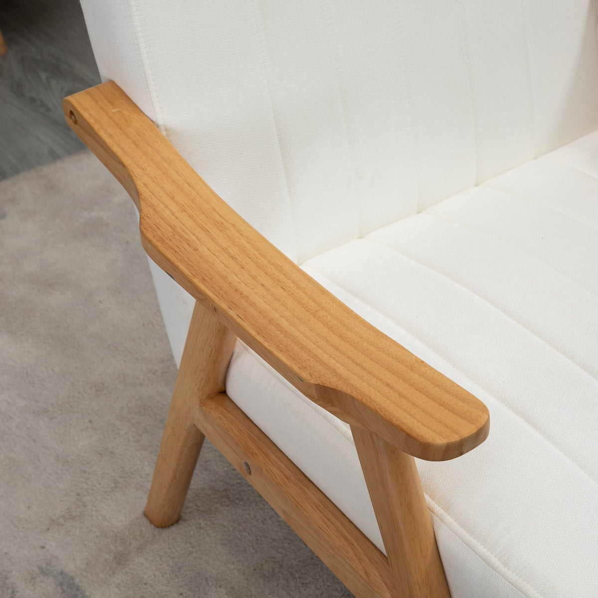 Upholstered Lounge Chair In Velvet Look With Armrests, Scandi Design, Cream, 68X74X82Cm