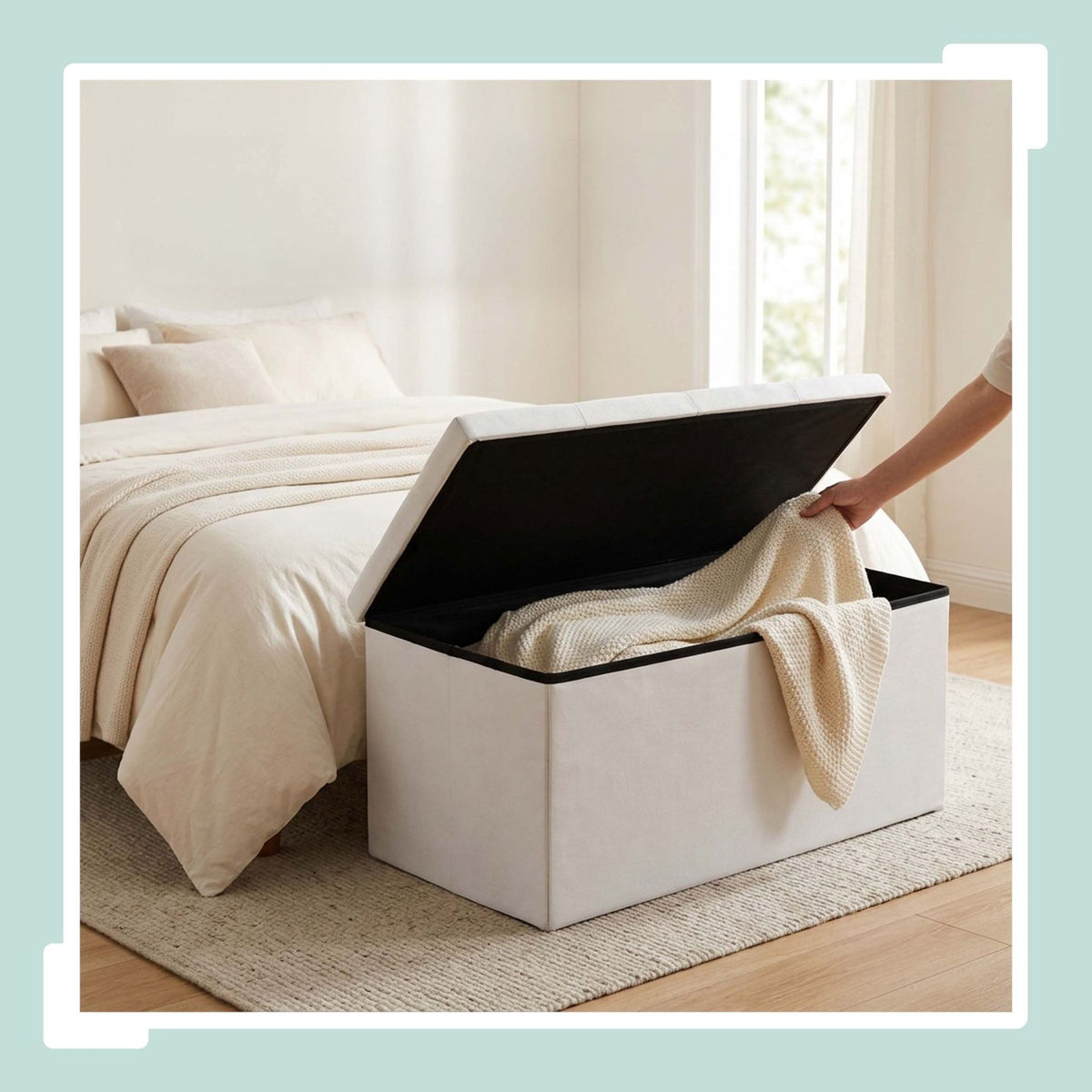 Upholstered Storage Bench – Foldable Fabric, Seats 2