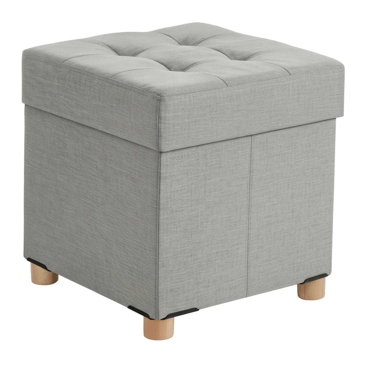 Upholstered Storage Cube with Padded Seat and Wooden Legs