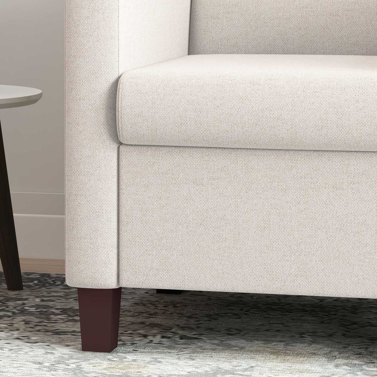 Upholstered armchair in linen look, foam, seat cushion, wooden frame, cream white