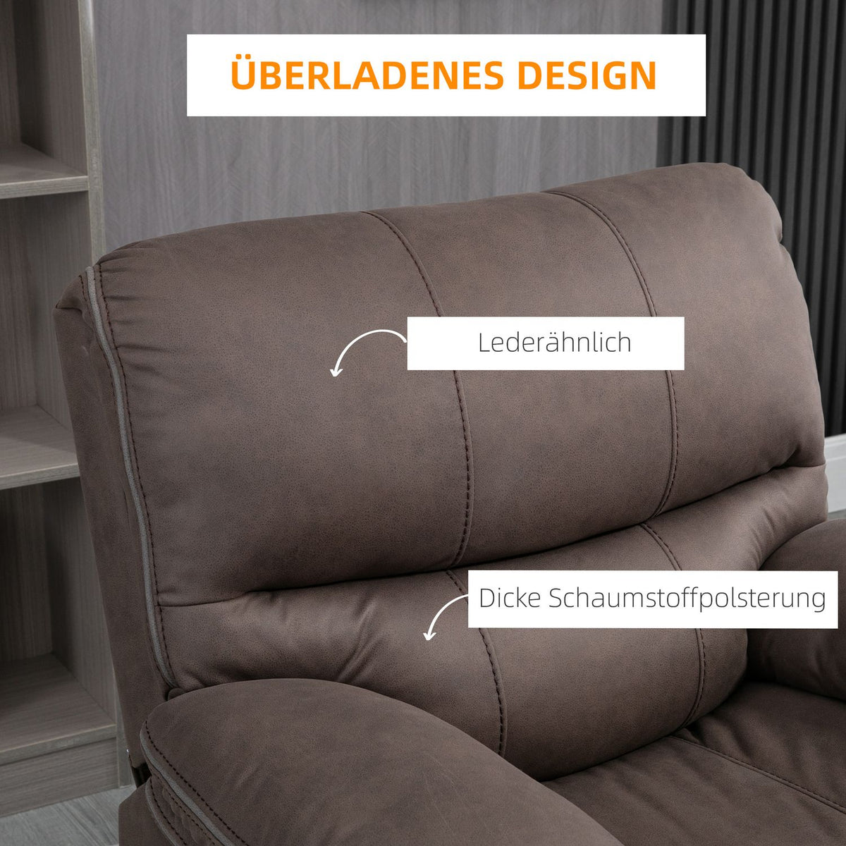 Upholstered armchair with footrest, reclining relaxation chair, microfiber cover in leather look, metal structure, brown
