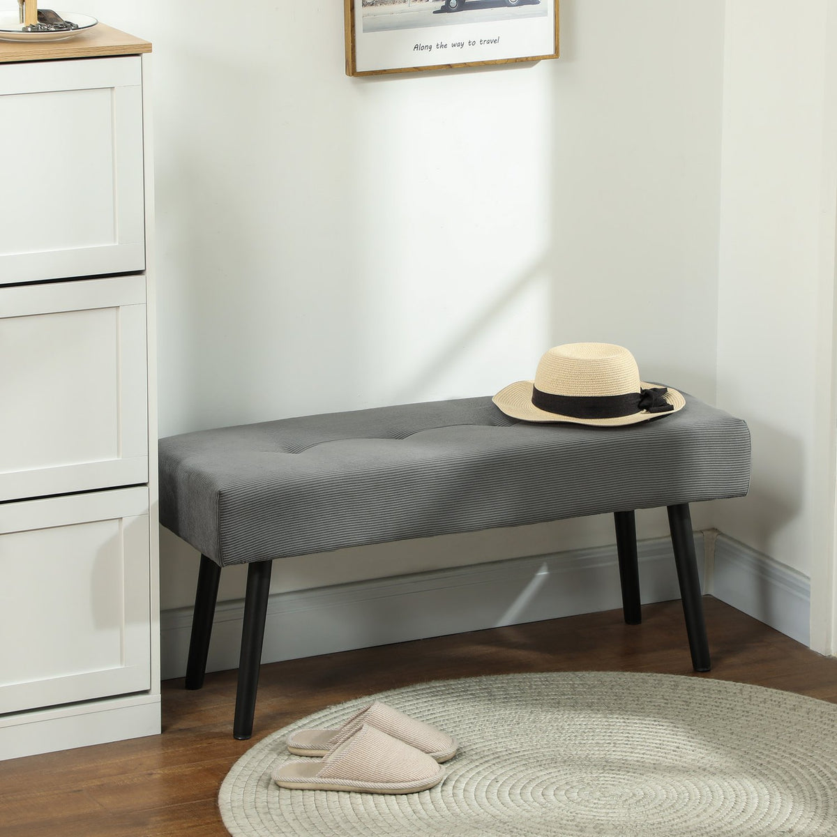 Upholstered bench with corduroy cover, bed bench with metal legs, shoe bench 100 x 36 x 45 cm grey