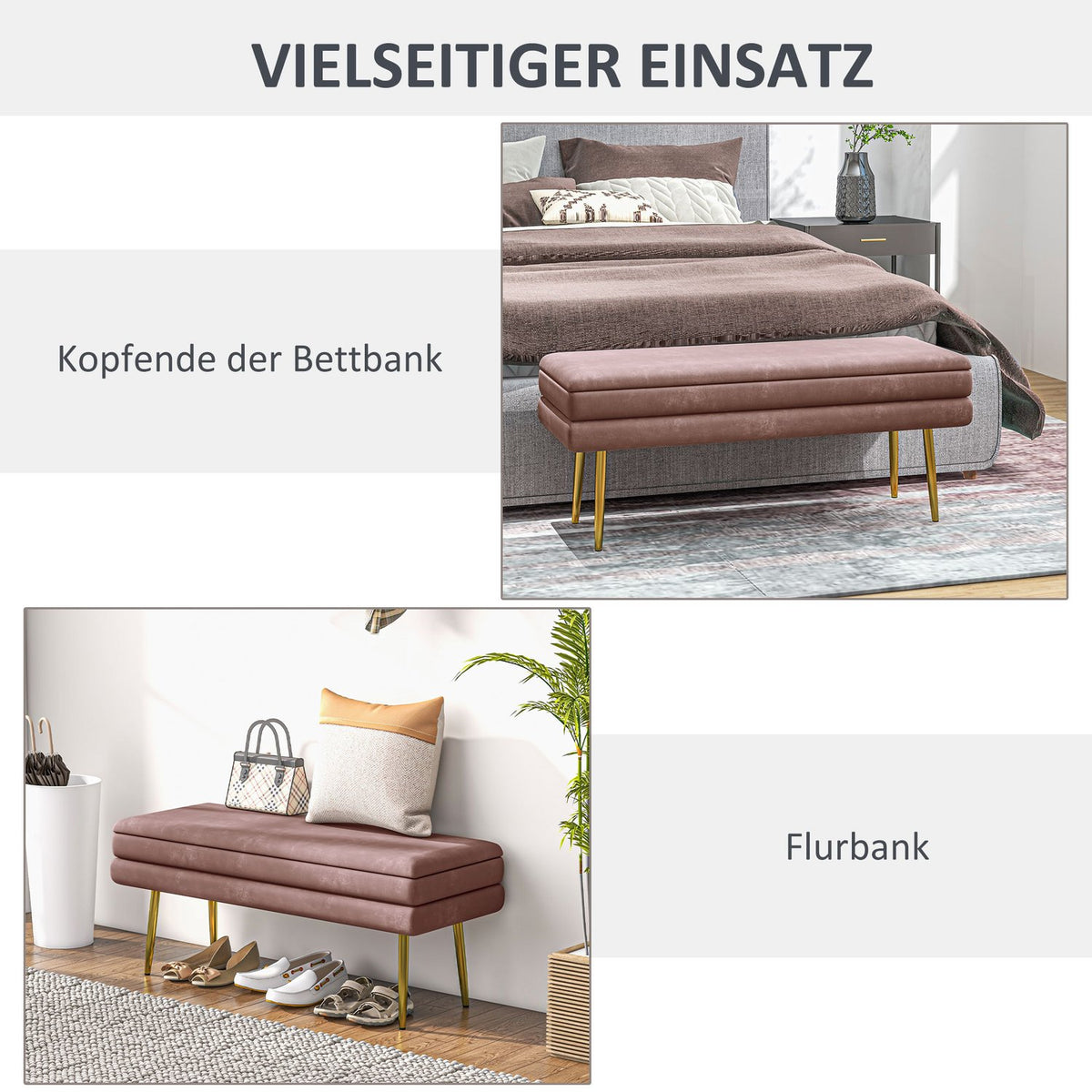Upholstered bench with storage space, steel, 100 x 37.5 x 42 cm, pink