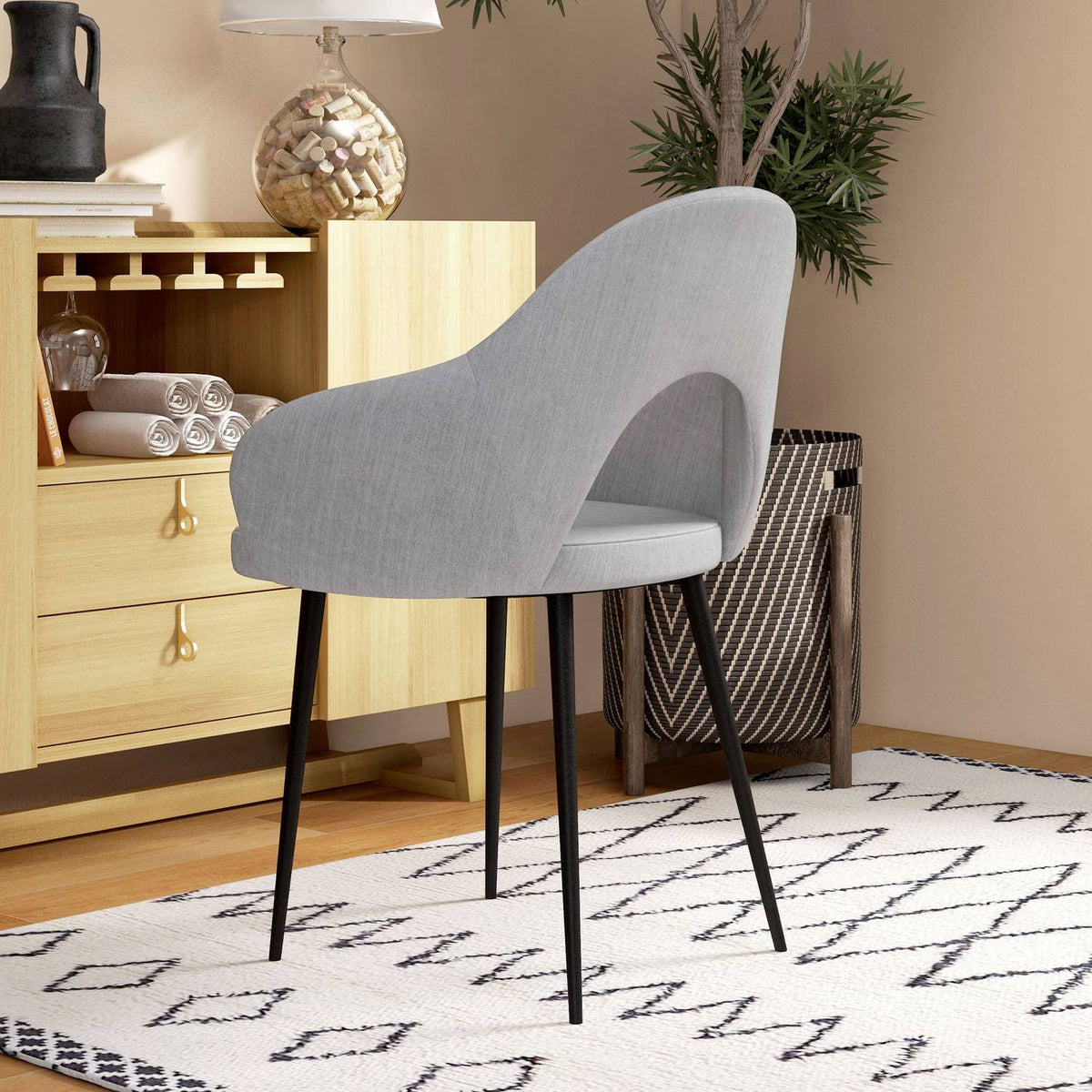 Upholstered relaxation chair with armrests, linen look, living room chair for bedroom, steel, gray, 56 x 58.5 x 84.5 cm