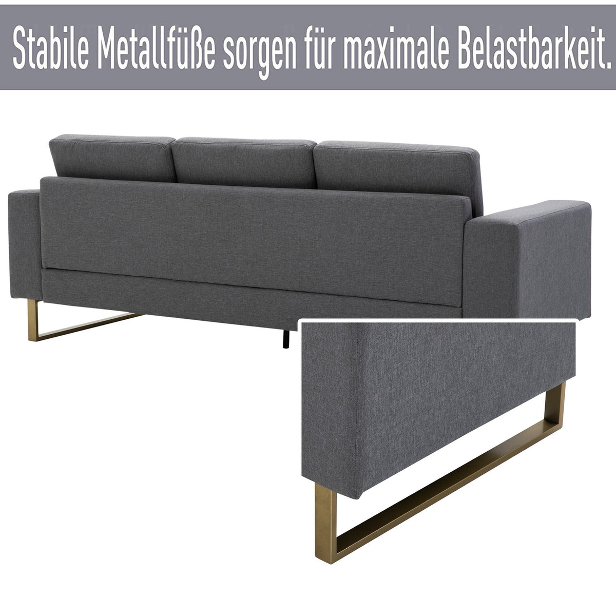 Upholstered sofa 3-seater sofa fabric sofa seating TV armchair cushion armrest linen dark gray 200 x 82 x 78 cm