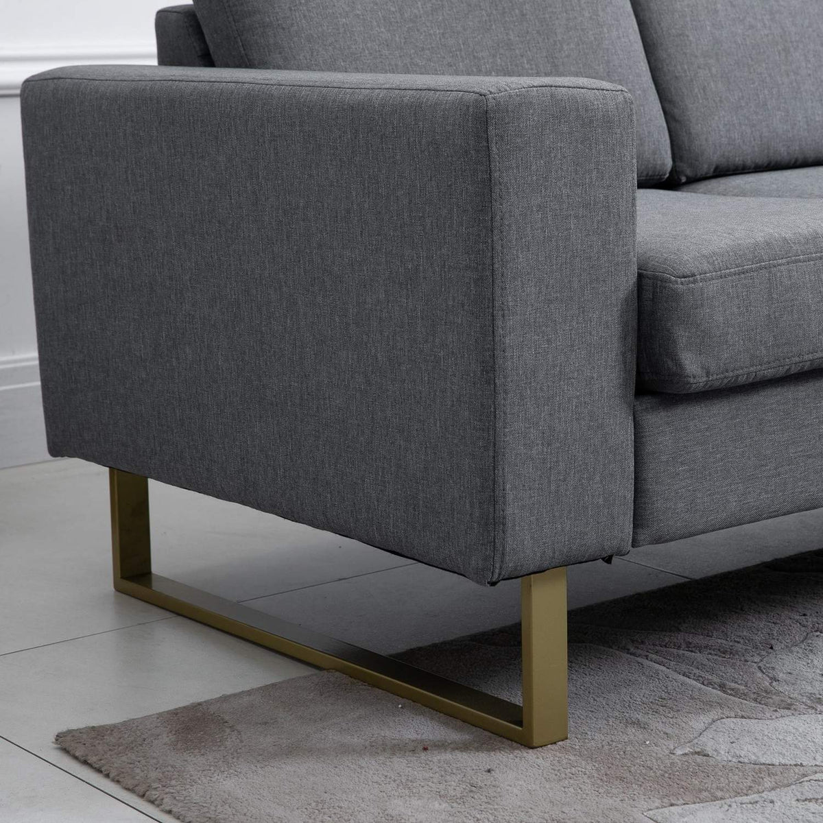 Upholstered sofa 3-seater sofa fabric sofa seating TV armchair cushion armrest linen dark gray 200 x 82 x 78 cm