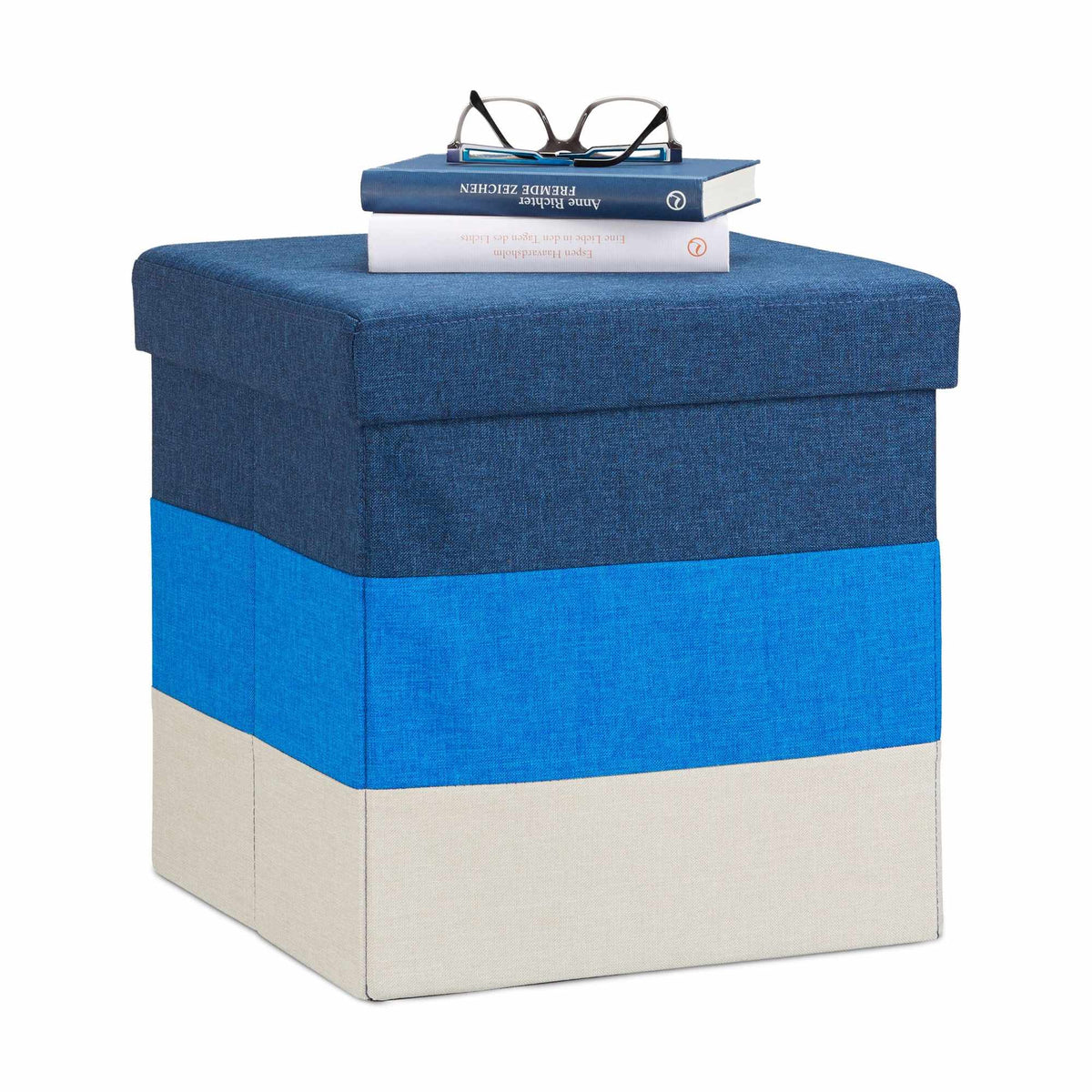 Upholstered stool with colorful stripes