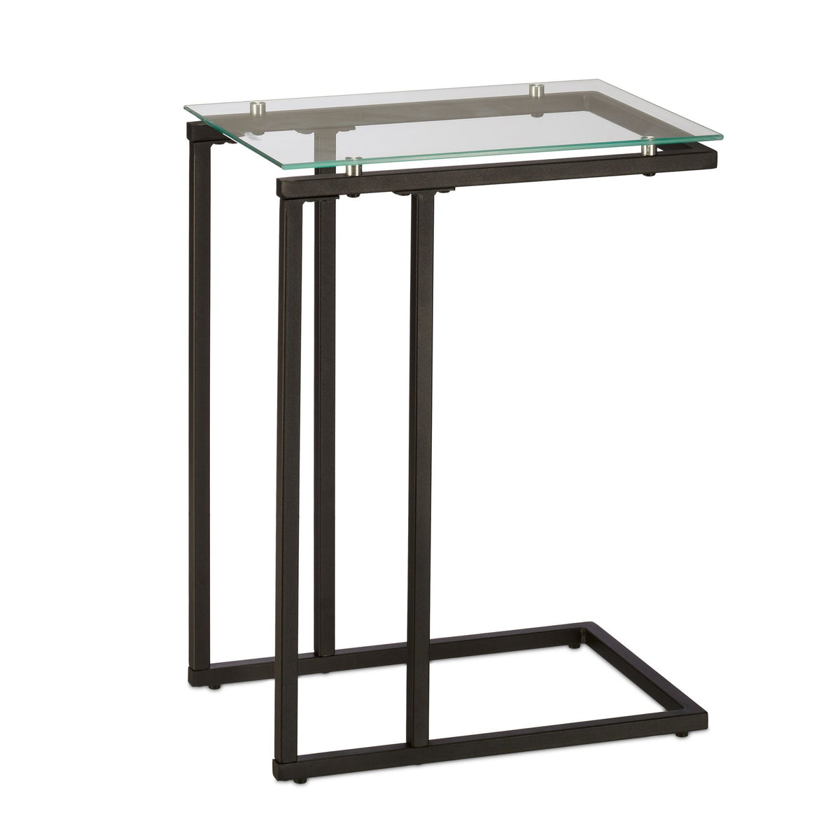 U-shaped side table in glass and metal