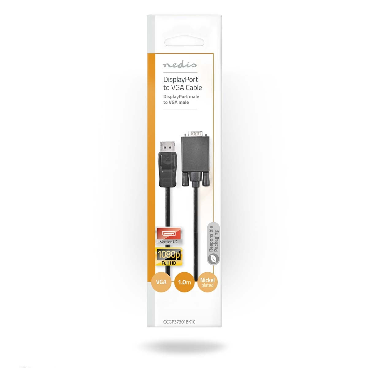 VGA Cable | DisplayPort Male | VGA Male | Nickel Plated | Maximum resolution: 1080p | 1.00 m | Round | PVC | Black | Envelope