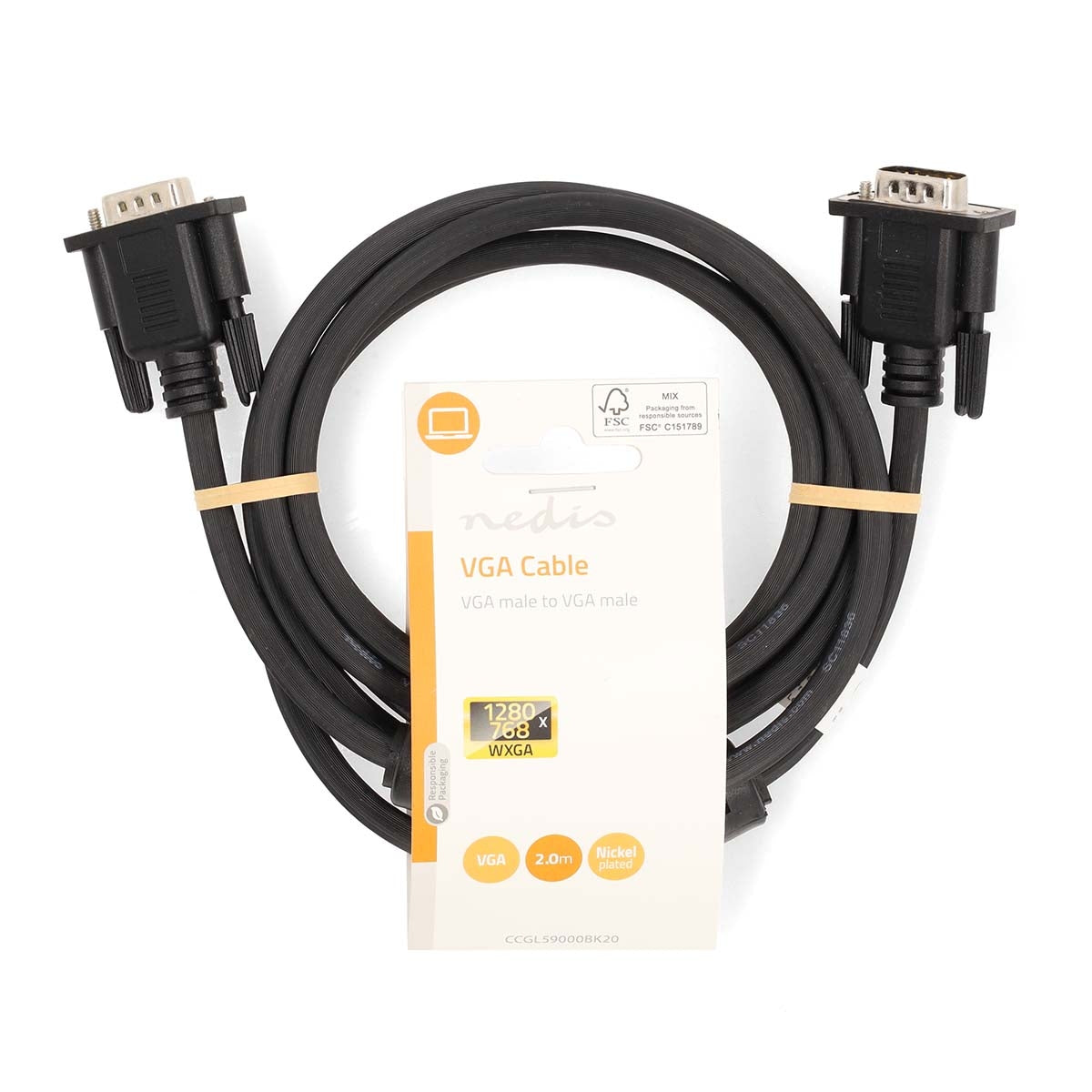 VGA Cable | VGA Male | VGA Male | Nickel Plated | Maximum resolution: 1280x768 | 2.00 m | Round | ABS | Black | Label