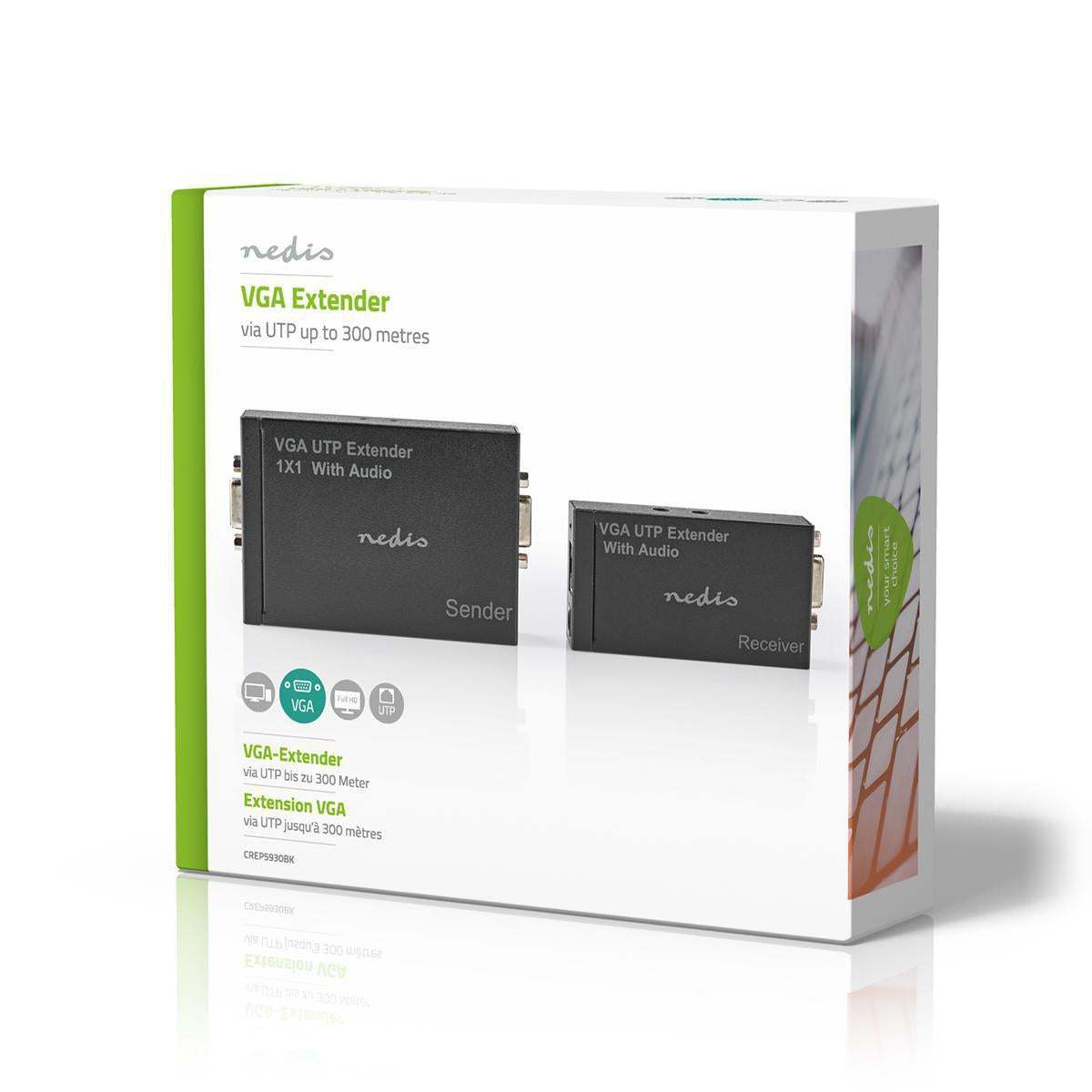 VGA Extender | VGA / Audio | Distance up to: 300 m | Cat5e / Cat6 | 1920x1200 | Type C (CEE 7/16) / Type G