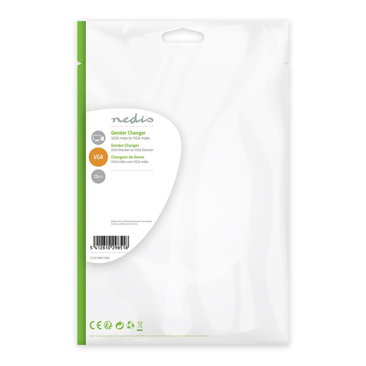 VGA adapter | VGA Male | VGA Male | Nickel Plated | Straight | Metal | Metal | Plastic bag