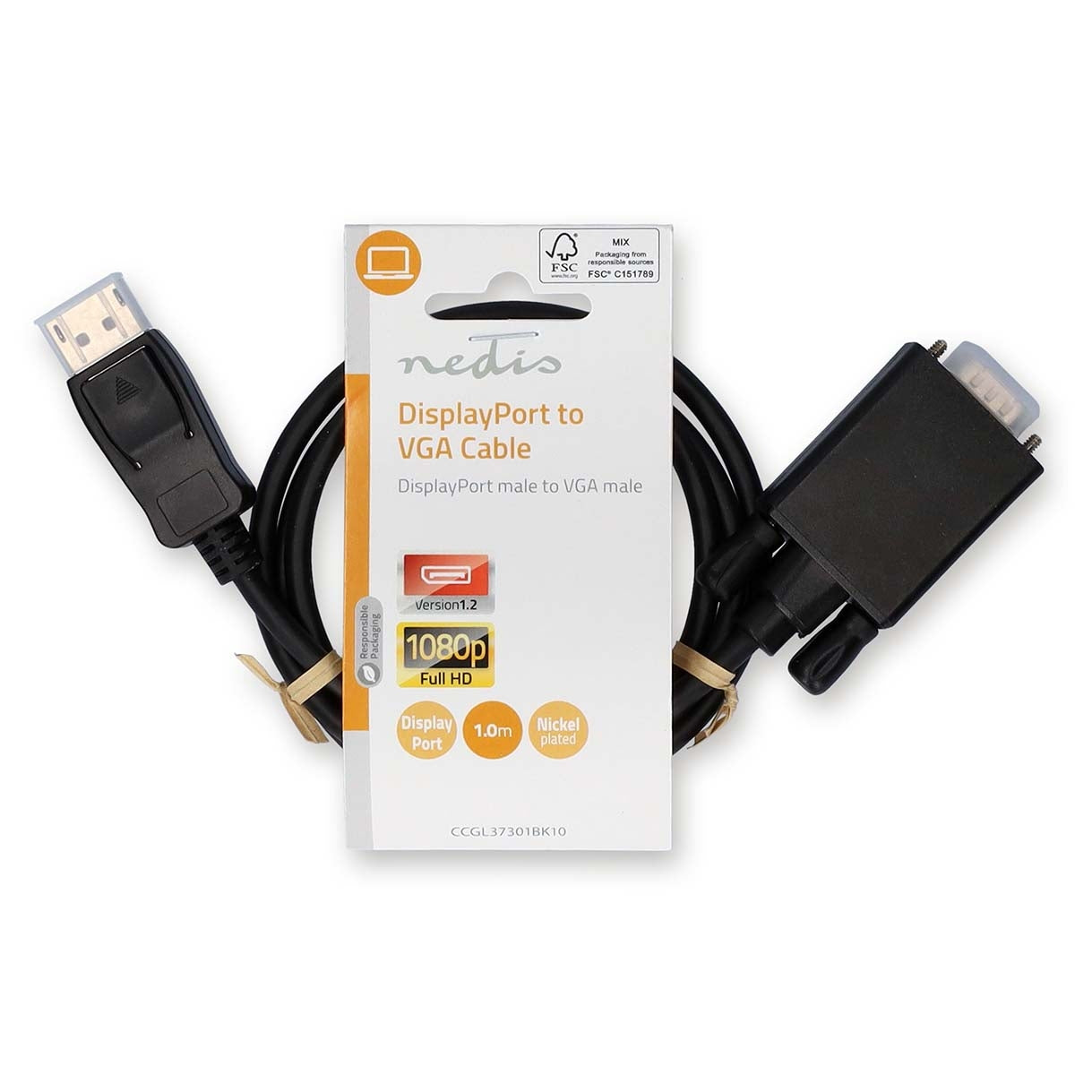 VGA cable | DisplayPort Male | VGA Male | Nickel Plated | Maximum resolution: 1080p | 1.00 m | Round | PVC | Black | Label
