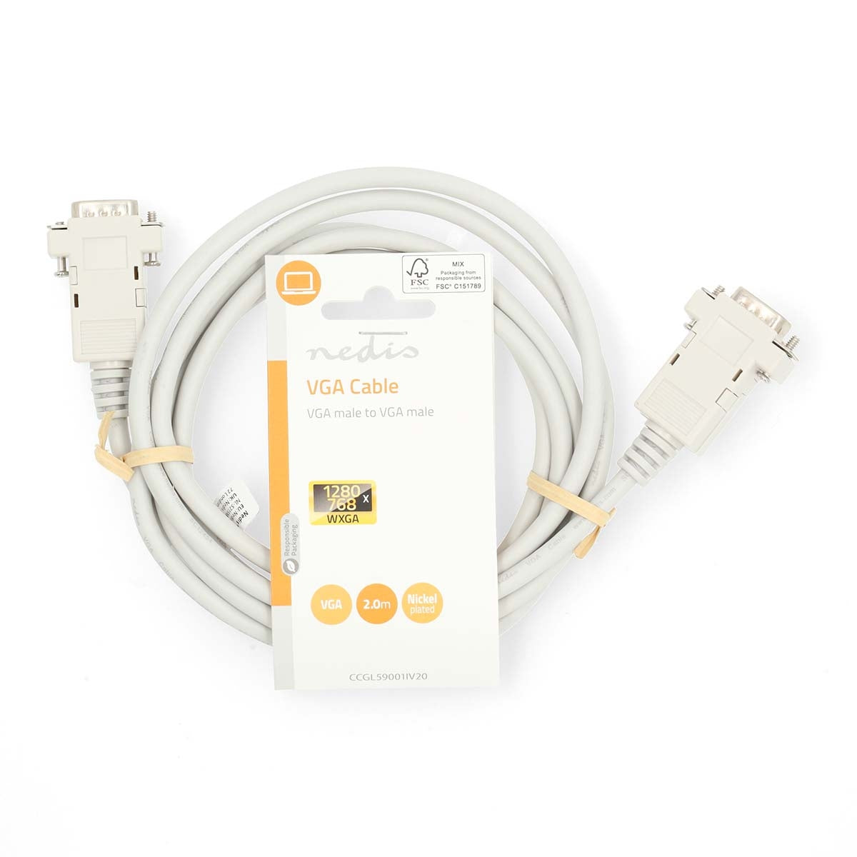 VGA cable | VGA Male | VGA Male | Nickel Plated | Maximum resolution: 1024x768 | 2.00 m | Round | ABS | Ivory | Label