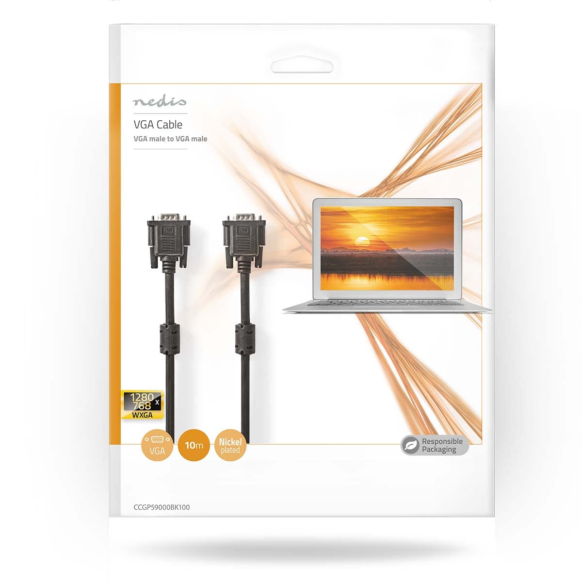 VGA cable | VGA Male | VGA Male | Nickel Plated | Maximum resolution: 1280x768 | 10.0 m | Round | ABS | Black | Envelope