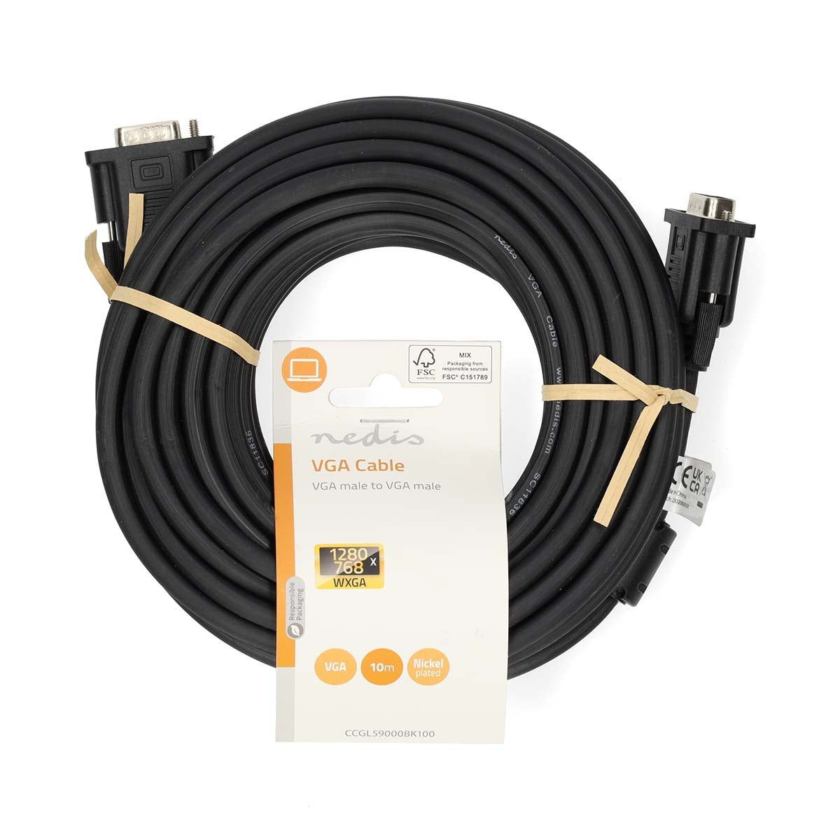 VGA cable | VGA Male | VGA Male | Nickel Plated | Maximum resolution: 1280x768 | 10.0 m | Round | ABS | Black | Label