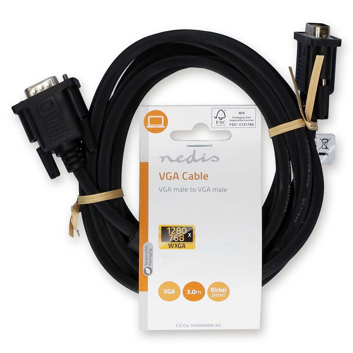 VGA cable | VGA Male | VGA Male | Nickel Plated | Maximum resolution: 1280x768 | 3.00 m | Round | ABS | Black | Label