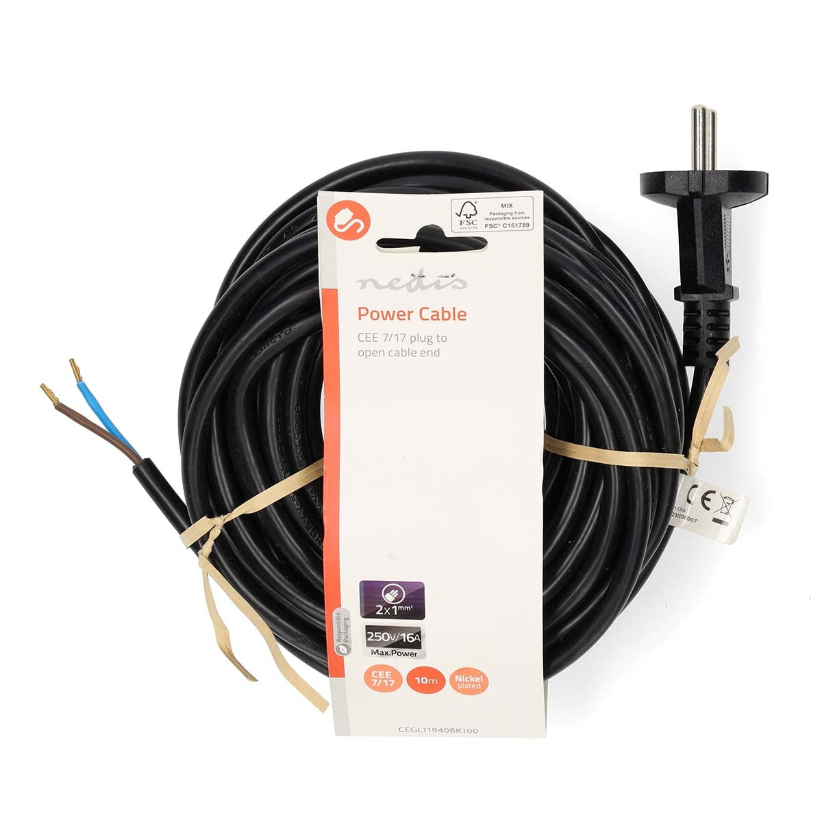 Vacuum cleaner power cord | 10.0 m | CEE 7/17 | 250 V AC | 16 A| Black | PVC