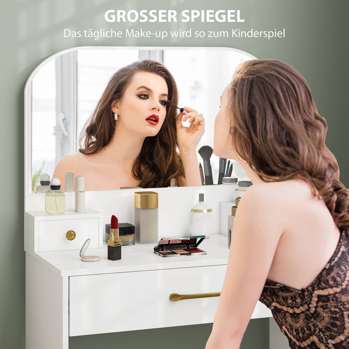 Vanity Table with Mirror, 3 Drawers, White, Compact Design