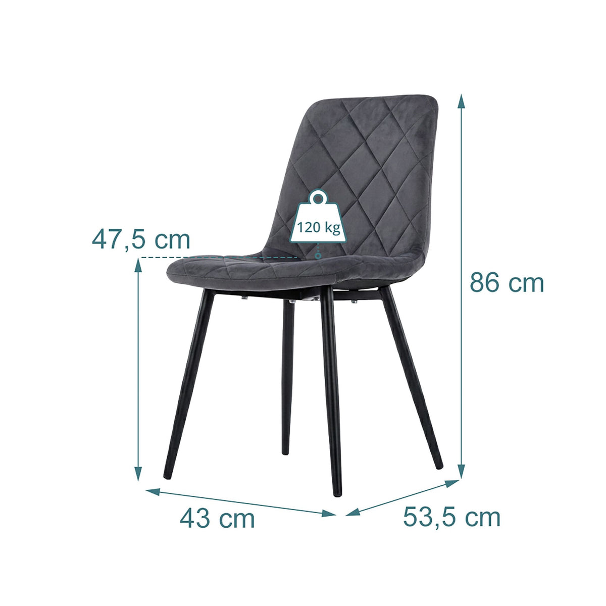 Velvet Dining Chairs, Anthracite, 2-Pack, Upholstered