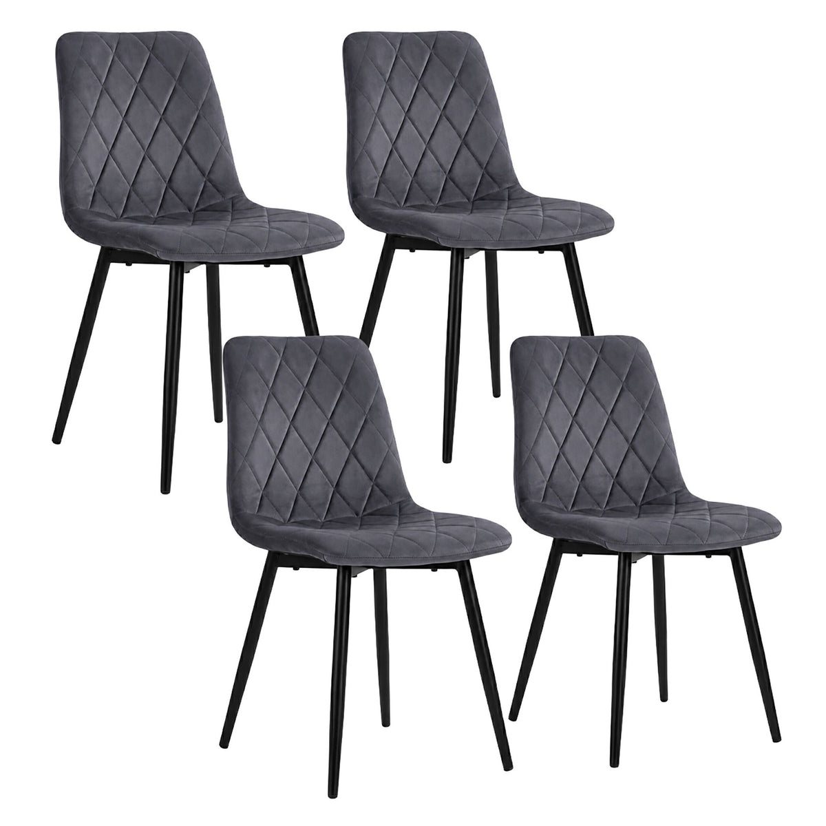 Velvet Dining Chairs, Anthracite, 4-Pack, Upholstered