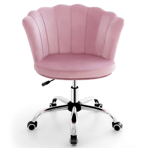 Velvet Office Chair, Height Adjustable Swivel, Pink