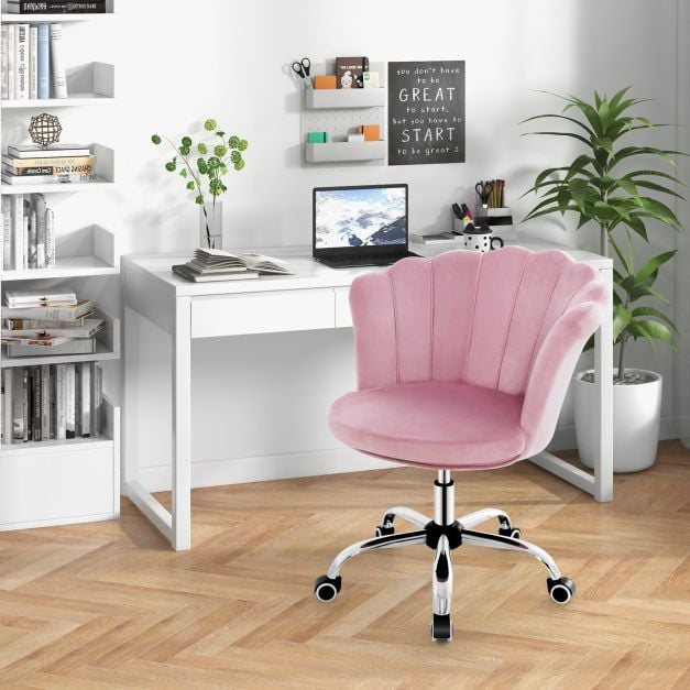 Velvet Office Chair, Height Adjustable Swivel, Pink