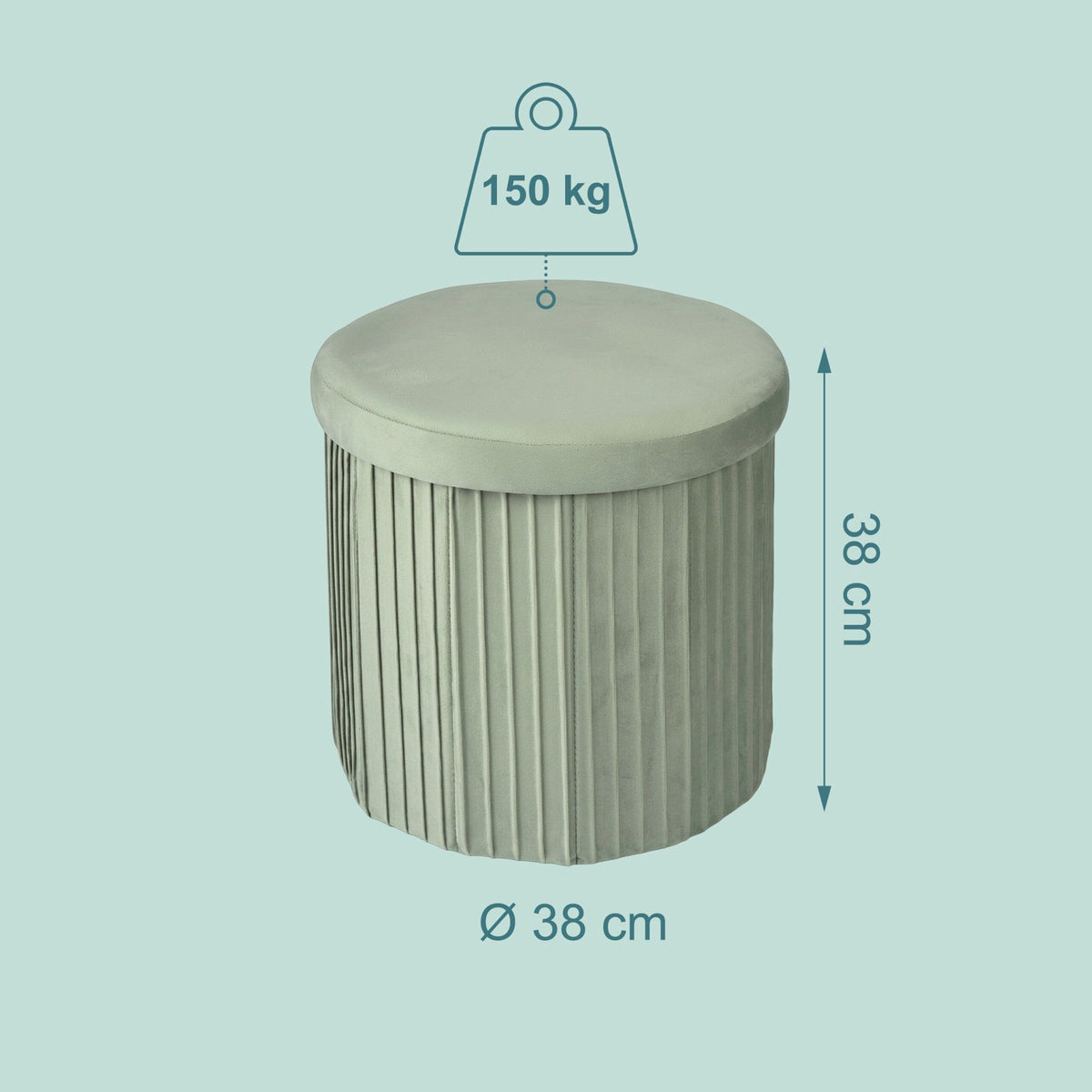 Velvet Storage Stool, Sage – 38x38 cm, Upholstered