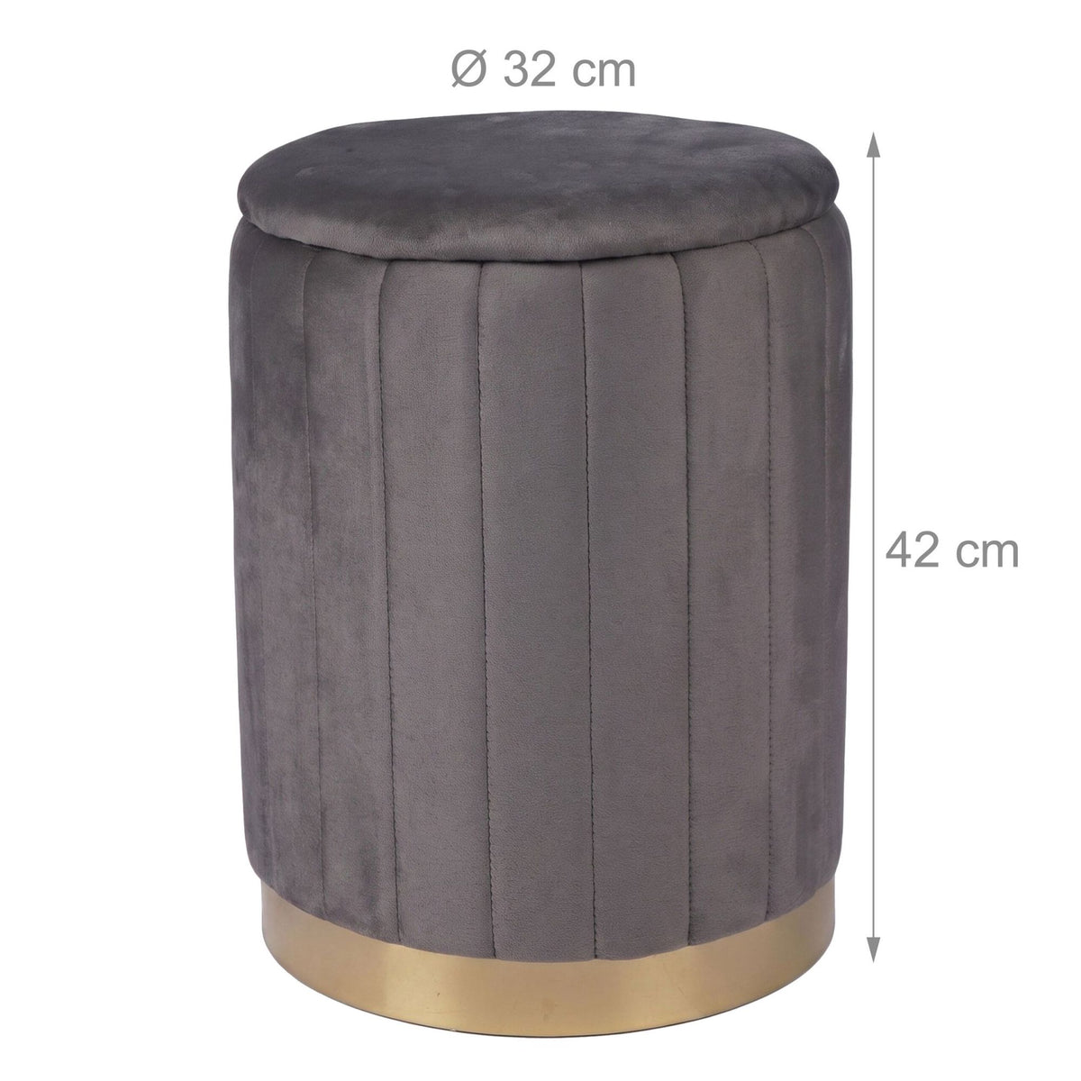 Velvet Storage Stool with Gold Base, Dark Gray, 42x32 cm