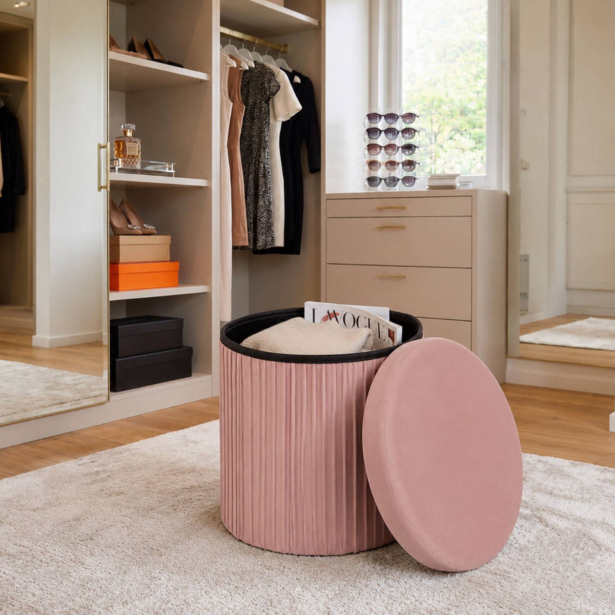 Velvet Storage Stool with Padded Seat, 38x38 cm