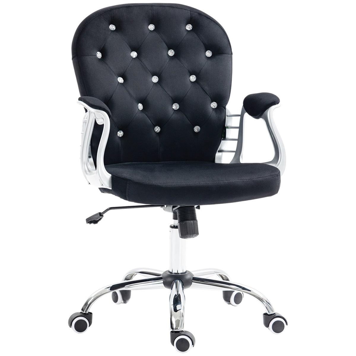 Velvet office chair, elegant swivel chair, height adjustable, with armrest, padded backrest, up to 120 kg, black