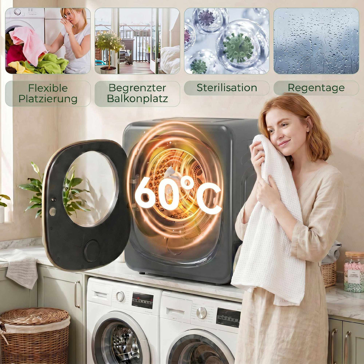 Vented Clothes Dryer, 4 kg Compact, 5 Modes, Timer