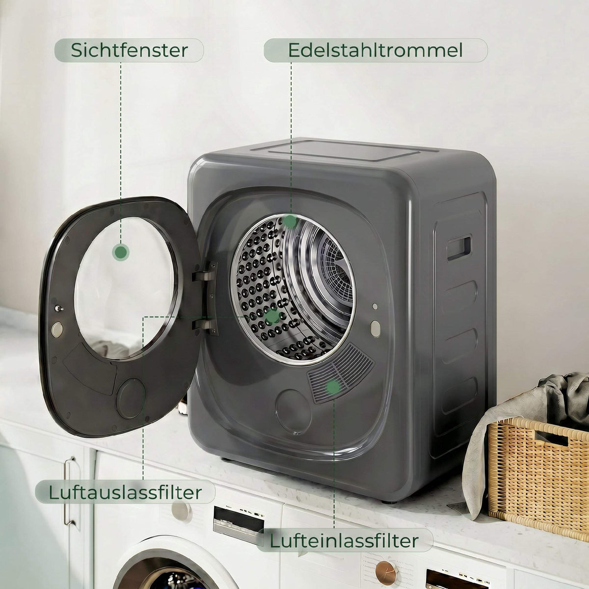 Vented Clothes Dryer, 4 kg Compact, 5 Modes, Timer