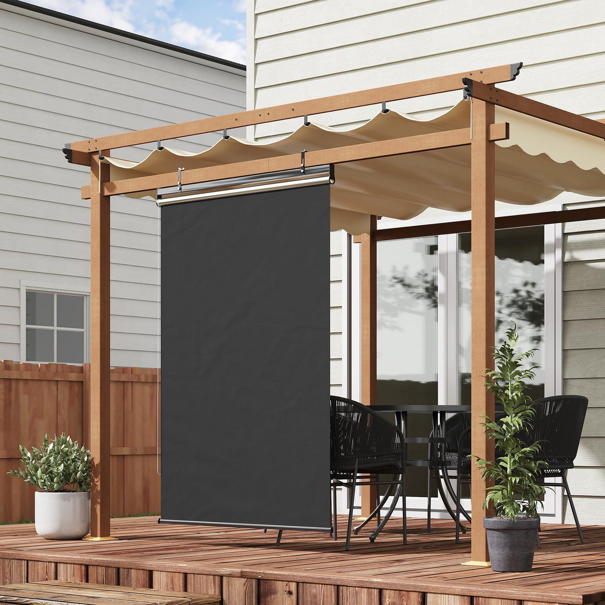 Vertical Awning Balcony Privacy Screen With Sun Protection, 124 X 222Cm Balcony Blind With Hooks, Privacy Screen For Pavilion, Pergola, Polyester, Dark Gray