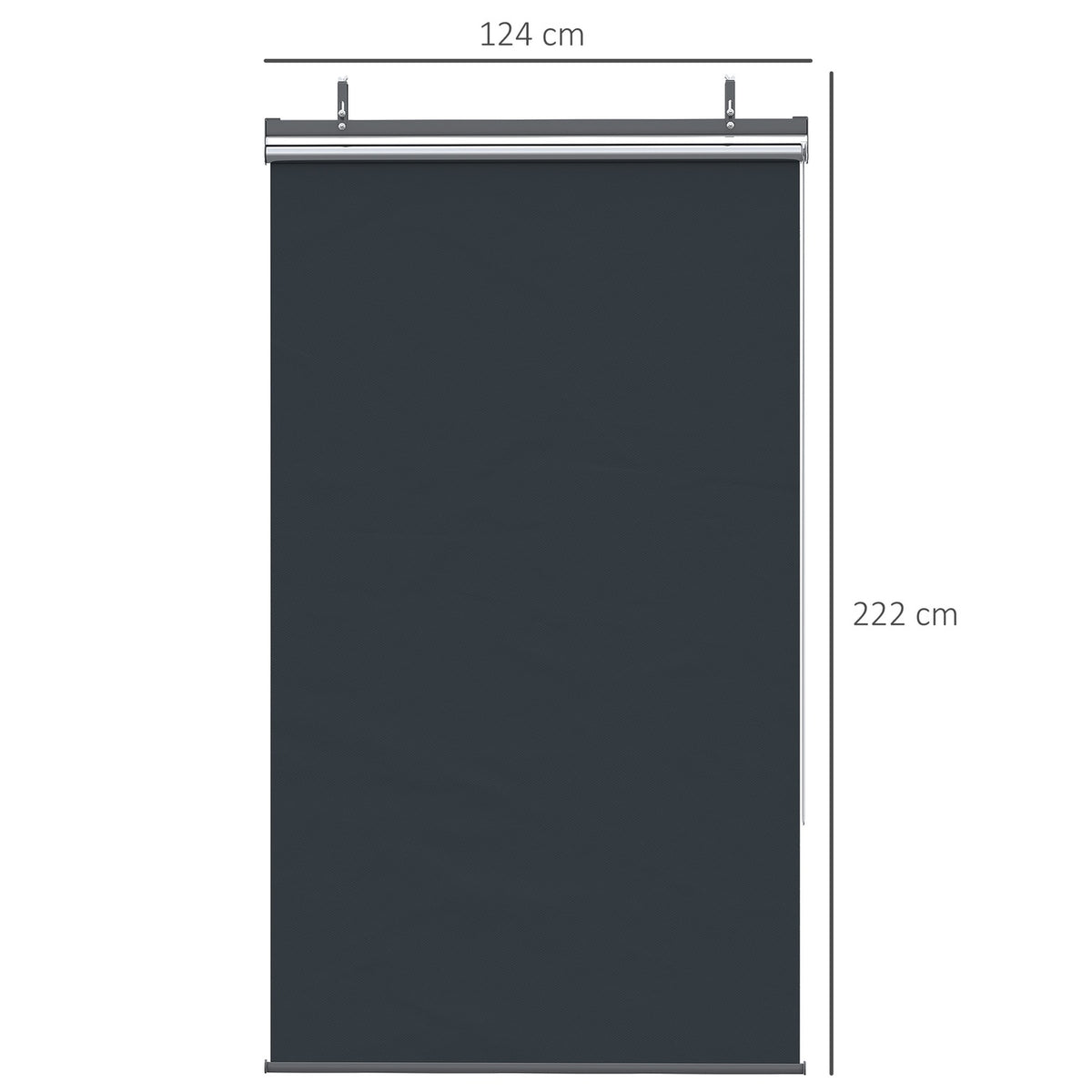 Vertical Awning Balcony Privacy Screen With Sun Protection, 124 X 222Cm Balcony Blind With Hooks, Privacy Screen For Pavilion, Pergola, Polyester, Dark Gray