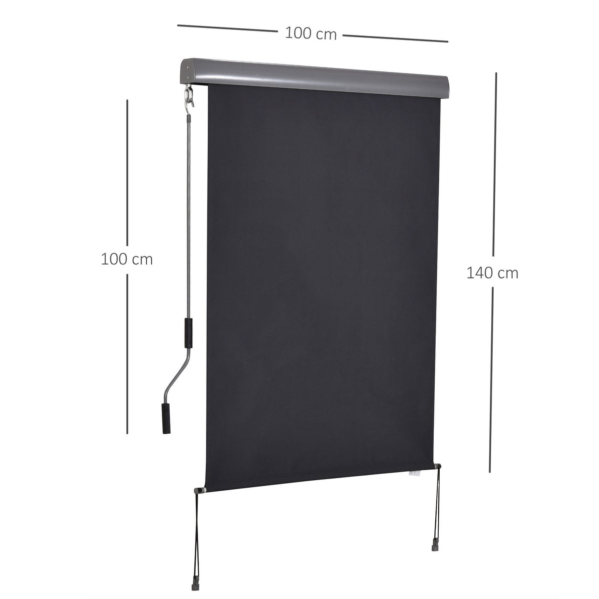 Vertical Awning Balcony Wind Protection And Privacy Screen, Hand Crank, Polyester + Aluminum, 100X140Cm
