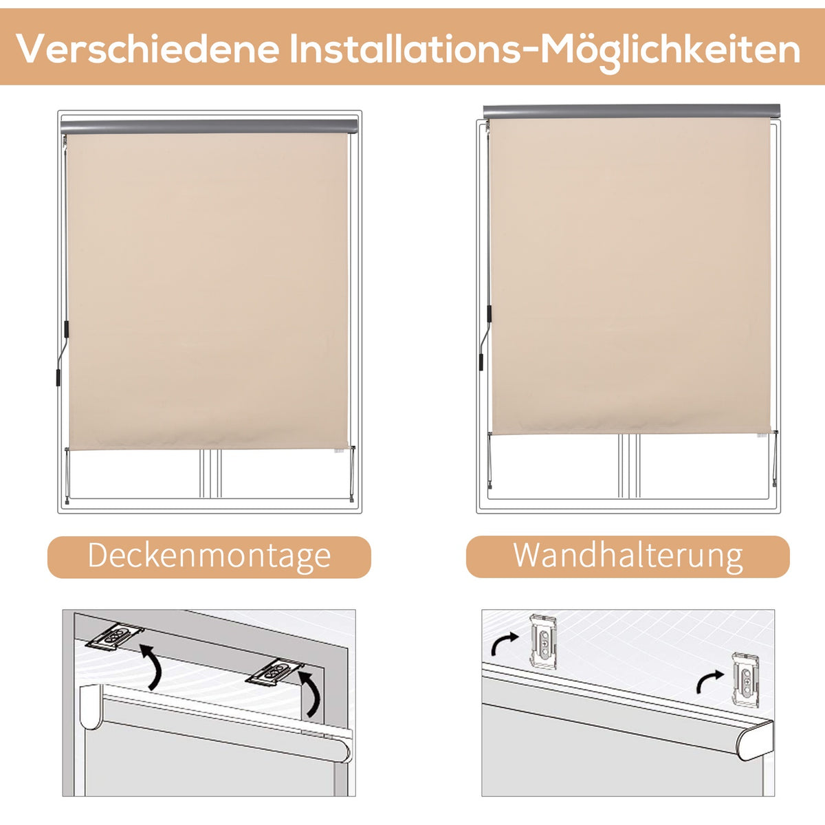 Vertical Awning Balcony Wind Protection And Privacy Screen, Hand Crank, Polyester + Aluminum, 160X250Cm