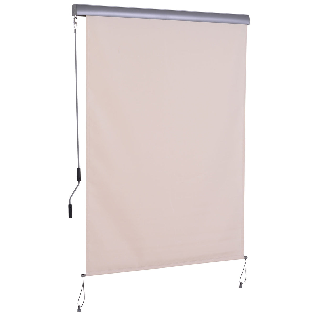 Vertical Awning Balcony Wind Protection And Privacy Screen, Hand Crank, Polyester + Aluminum, Cream White, 140X250Cm