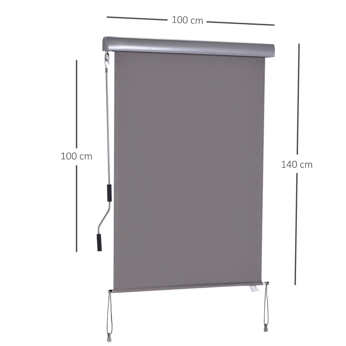 Vertical Awning Balcony Wind Protection And Privacy Screen, Hand Crank, Polyester + Aluminum, Gray, 100X140Cm