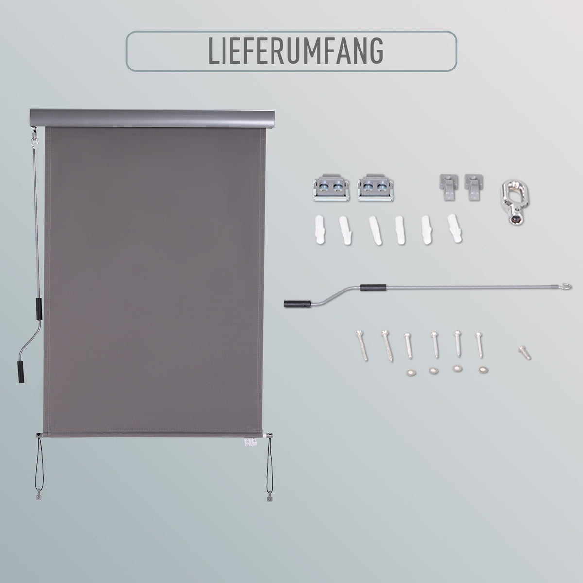 Vertical Awning Balcony Wind Protection And Privacy Screen, Hand Crank, Polyester + Aluminum, Gray, 100X140Cm