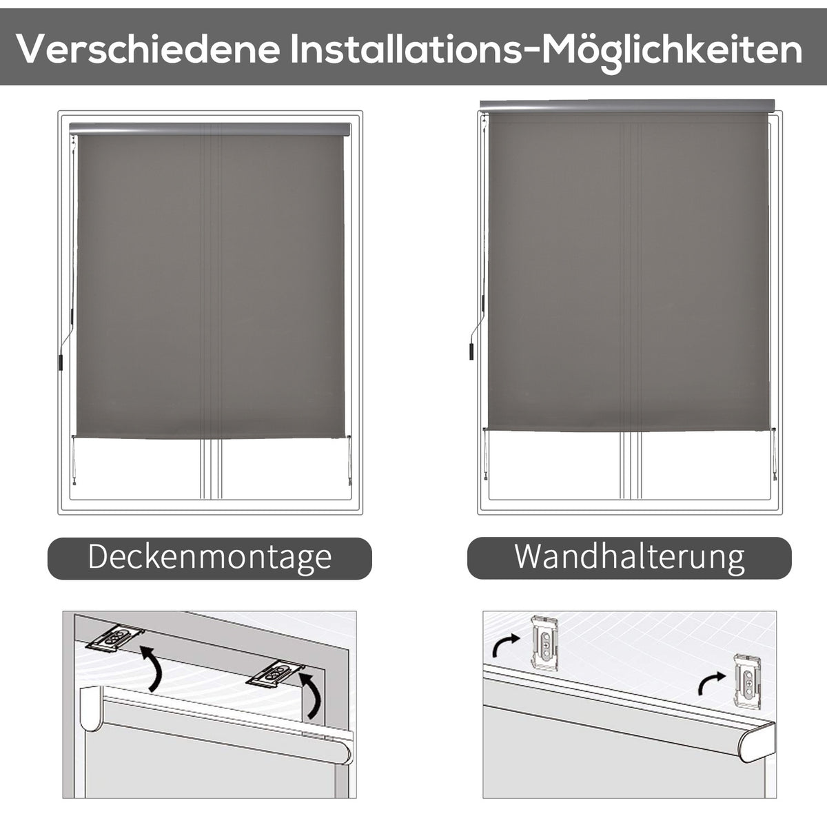 Vertical Awning Balcony Wind Protection & Privacy Screen, Hand Crank, Polyester+Aluminum, Grey, 160X250Cm