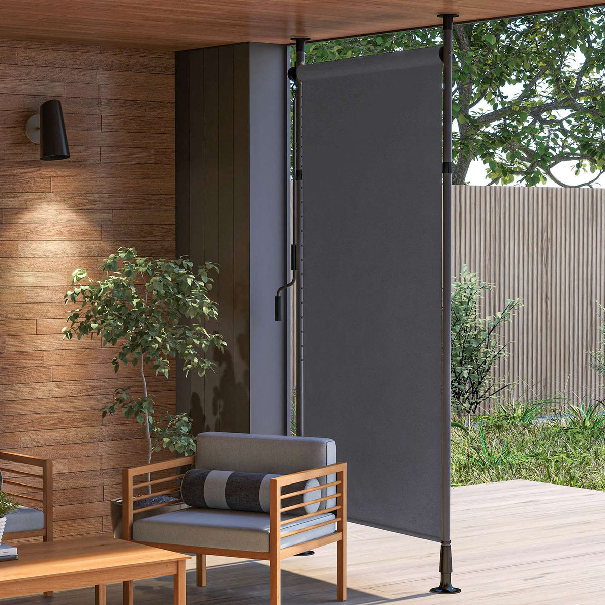 Vertical awning balcony blind 150 x 220-310cm with crank, weatherproof balcony privacy screen made of polyester in dark gray for garden