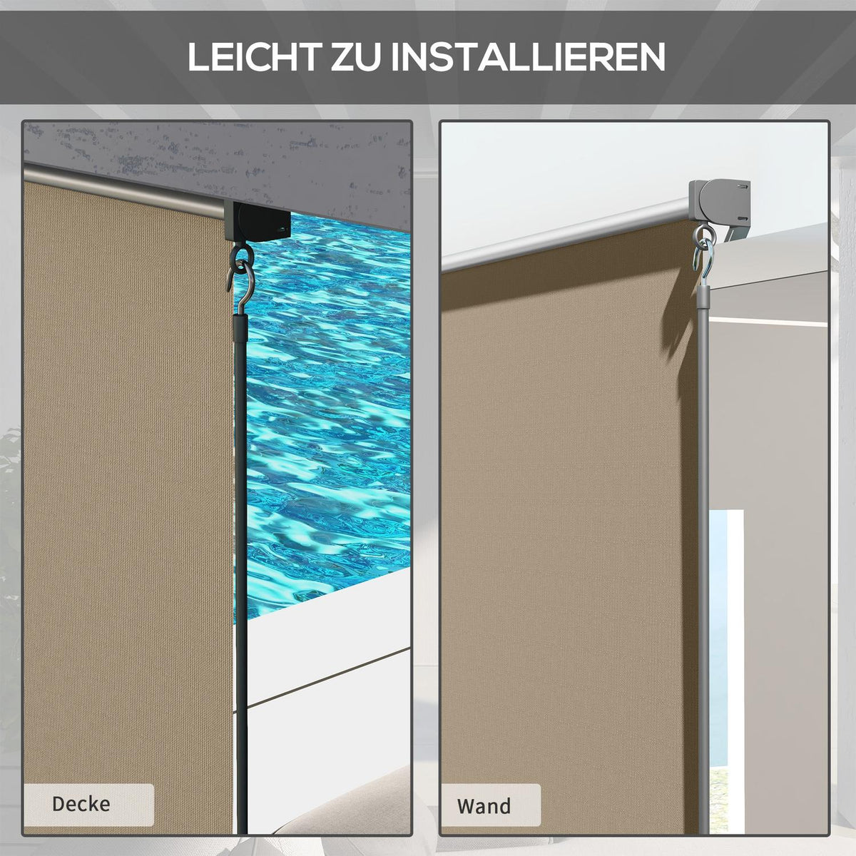 Vertical awning balcony roller blind, 183 x 185 cm external roller blind, blackout roller blind with hand crank, privacy screen for pavilion, garden, beige